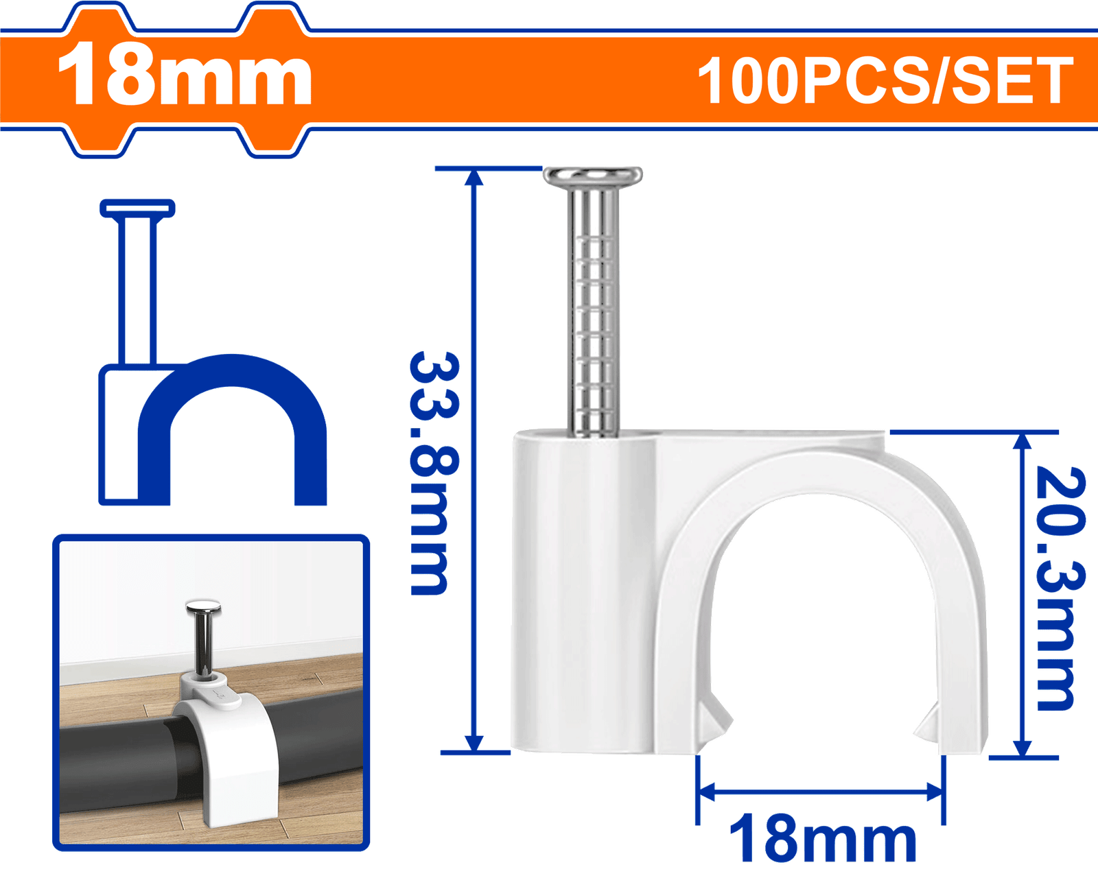 WFQ1312.png WFQ1312 (Wadfow Cable clips 100 pcs set 12mm - C150) - Image 1