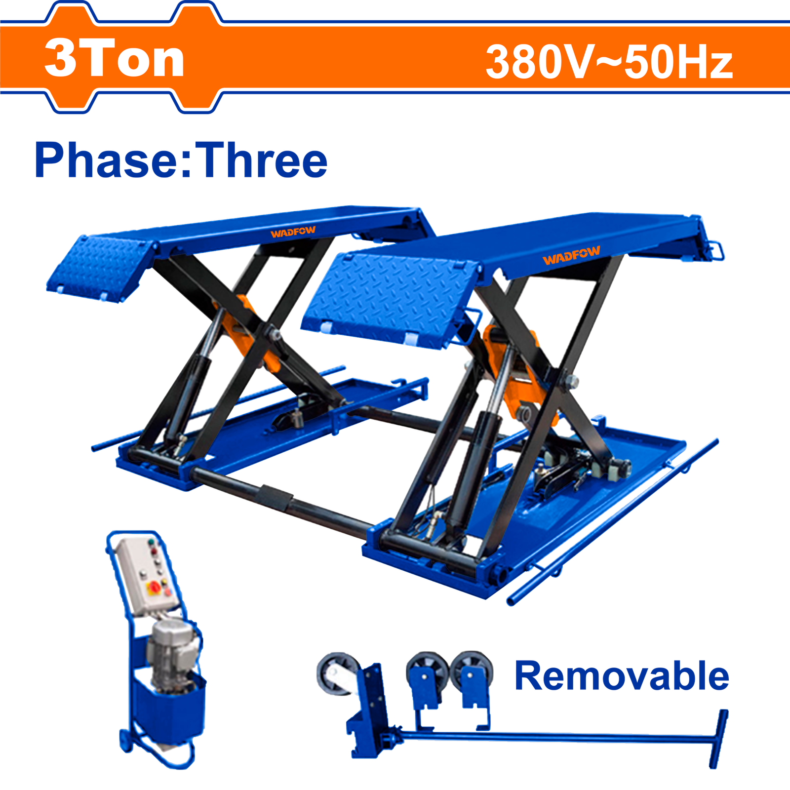 WHC6A03.png WHC6A03 (Wadfow Scissor lift 3 Ton 3 Phase 2.2kW - P1C1) - Image 1