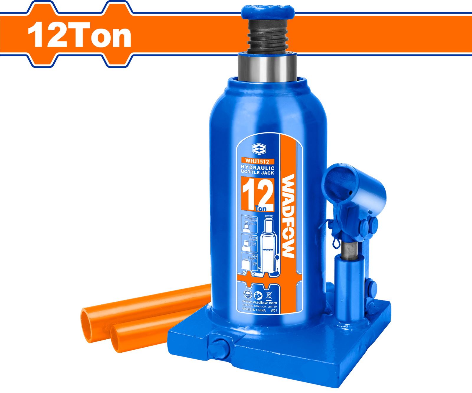 WHJ1512.png WHJ1512 (Wadfow Hydraulic bottle jack 12Ton - C4) - Image 1