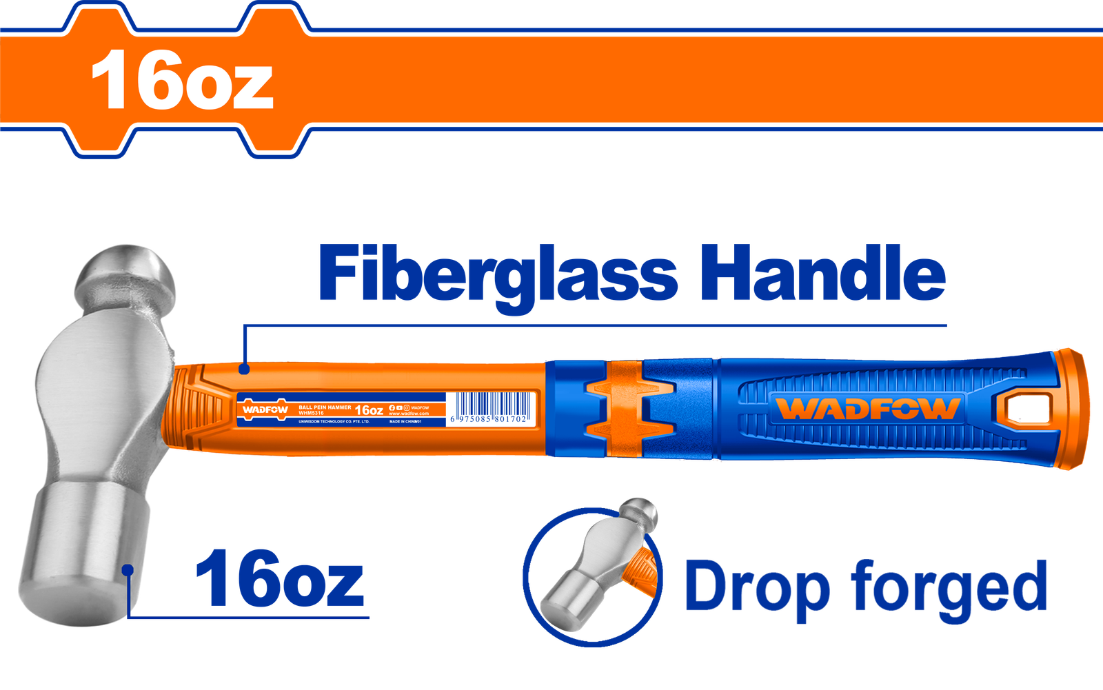 WHM5316.png WHM5316 (Wadfow Ball pein hammer 16oz - C24) - Image 1