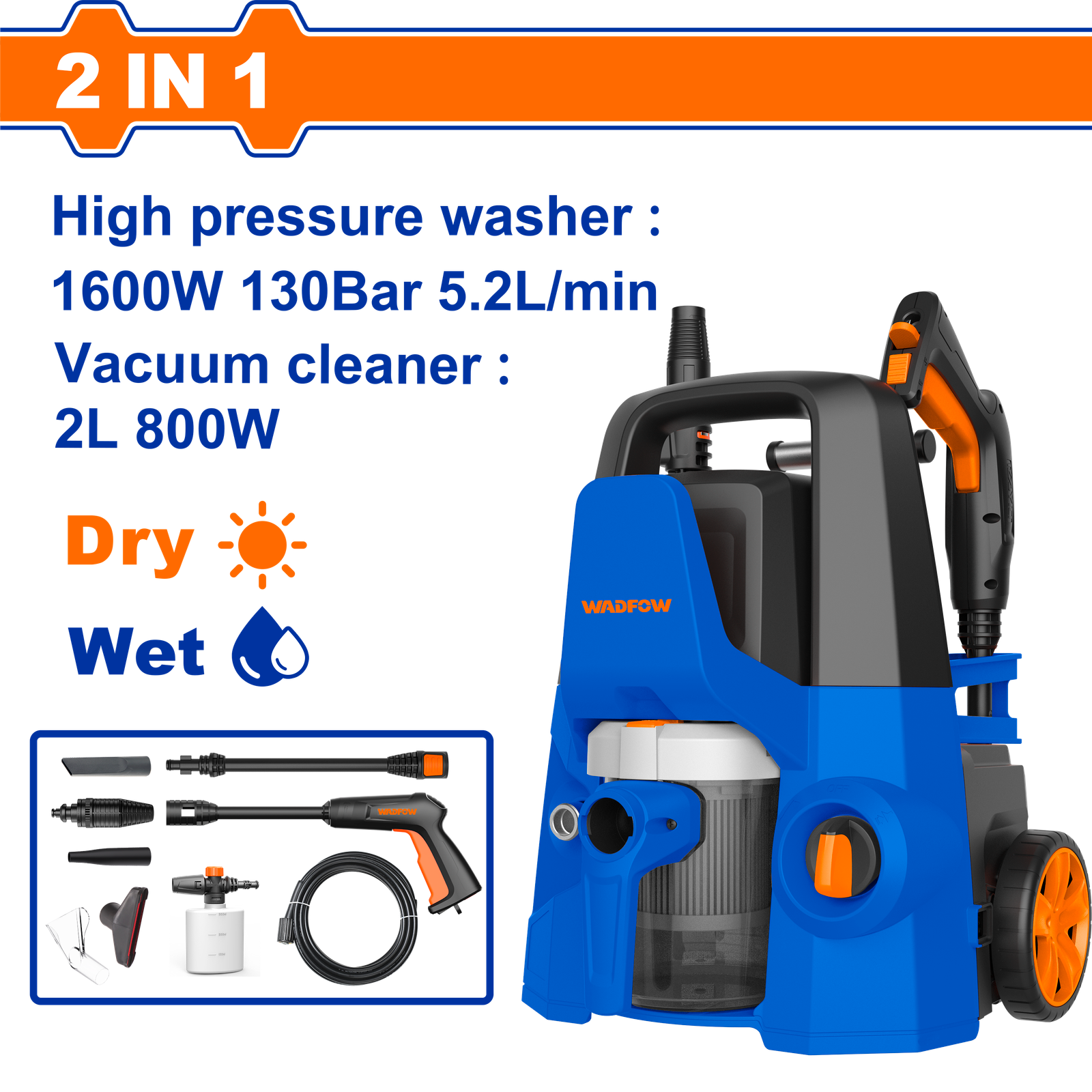 WHP4A16.png WHP4A16 (Wadfow 2-in-1 Pressure washer 1600w and vacuum cleaner 800w - P1C1) - Image 1