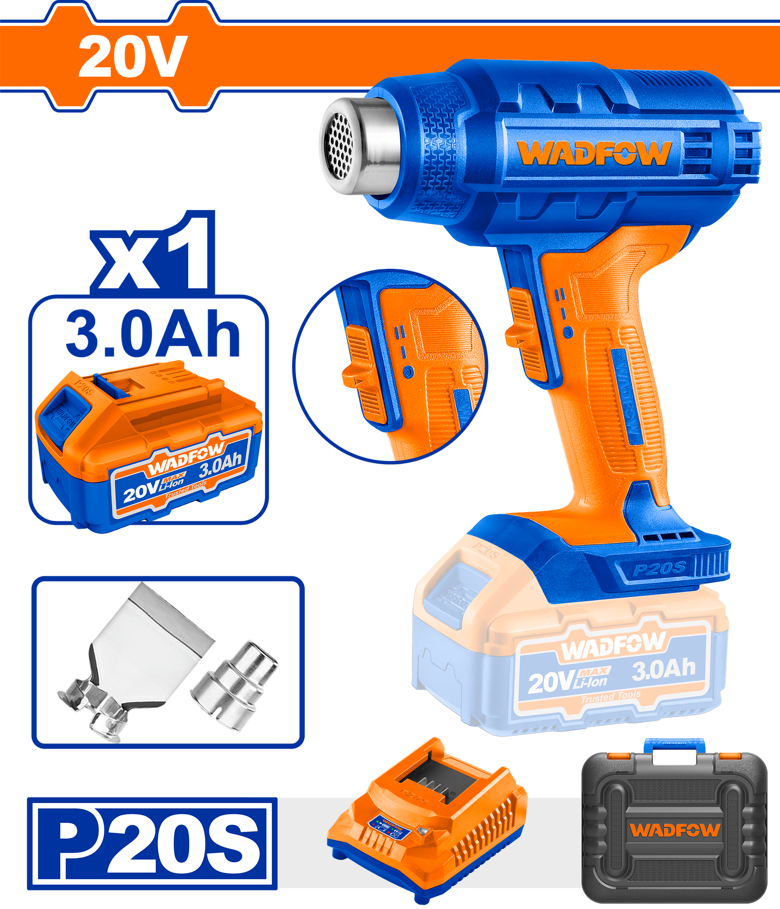 WKH1B01.png WKH1B01 (Wadfow Cordless heat gun 20V + Battery - P1C5) - Image 1