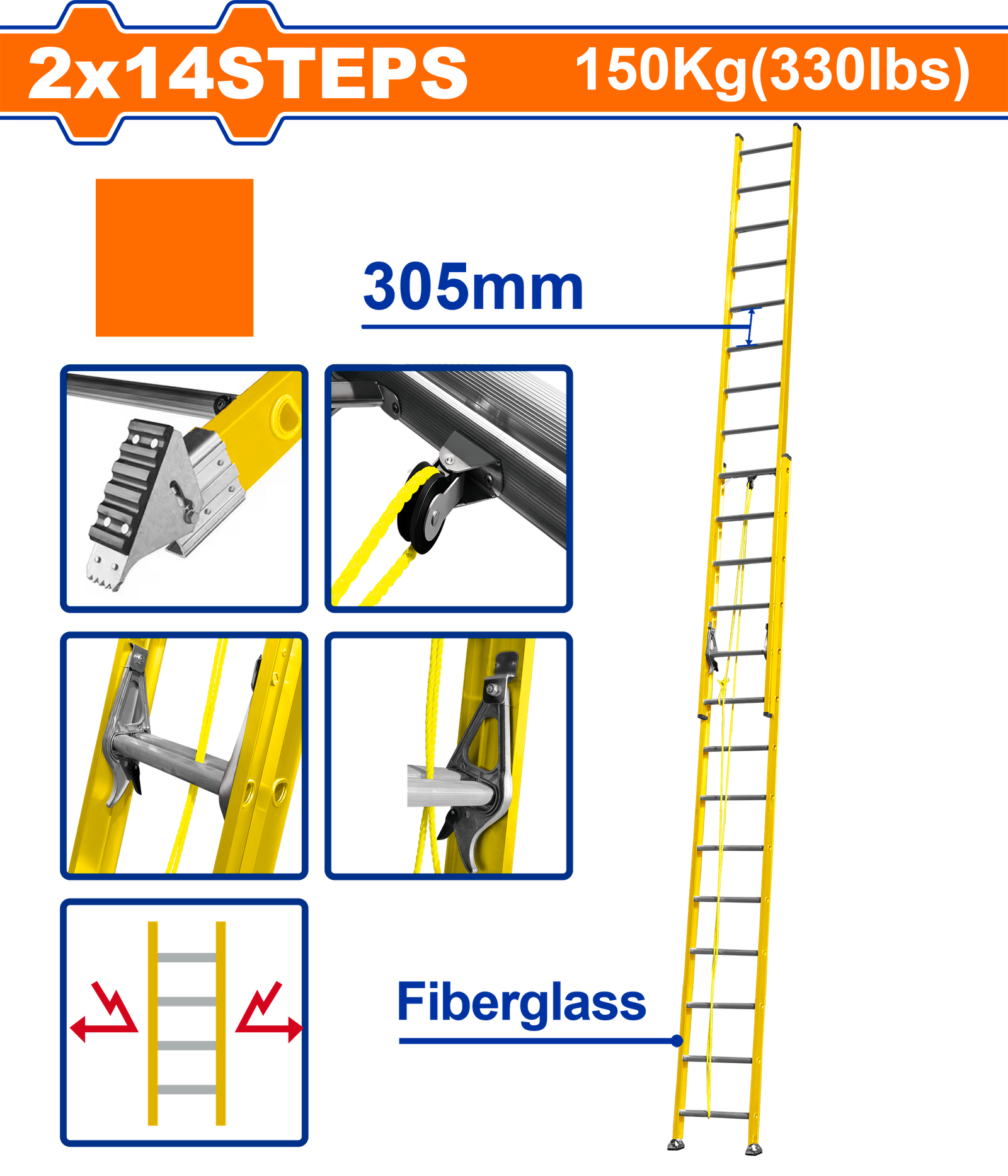 WLD0928.png WLD0928 (Wadfow Extension fiberglass ladder 2x14 - P1C1) - Image 1