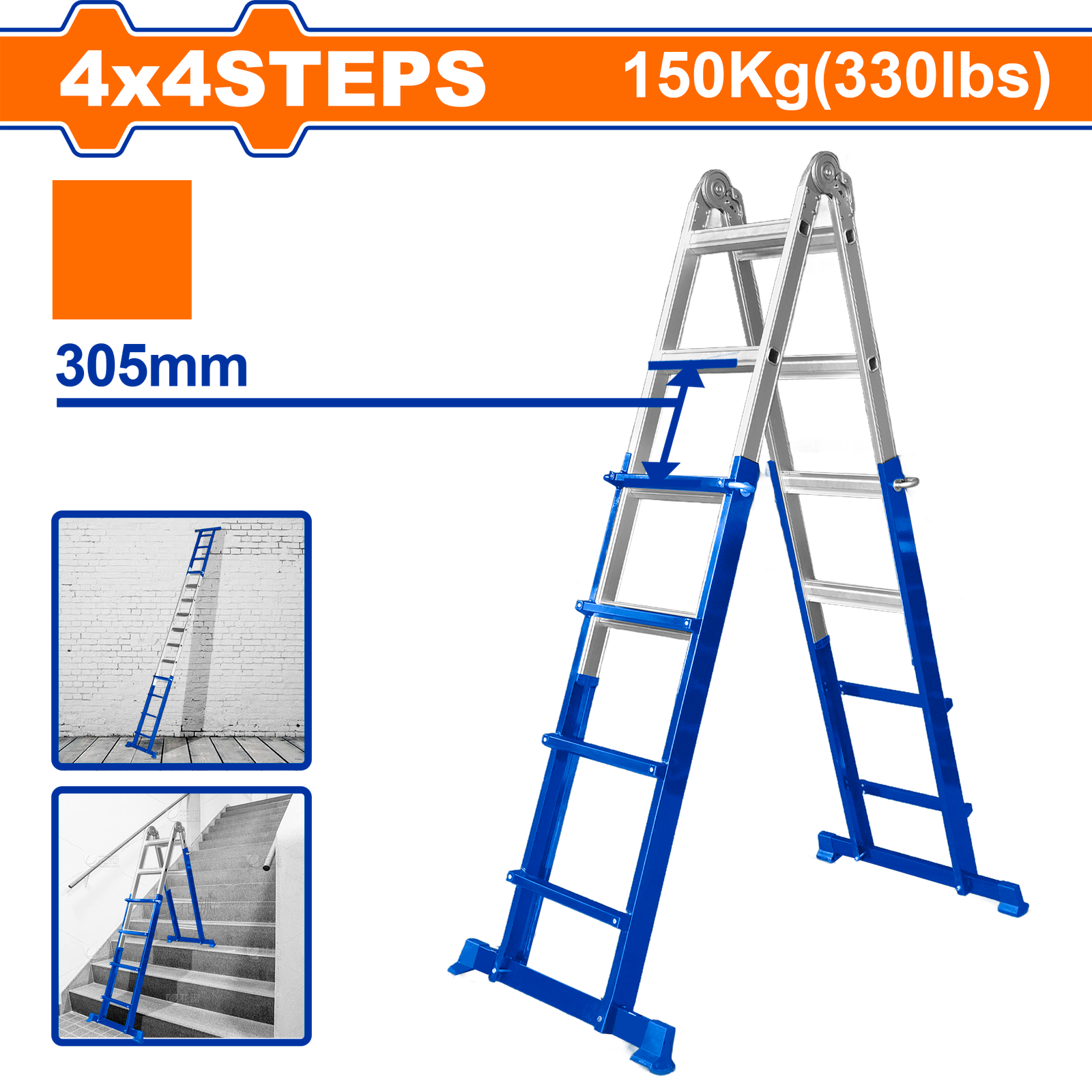 WLD7H16-1.png WLD7H16 (Wadfow Multi-purpose steel & aluminium ladder 4x4 - C1) - Image 1