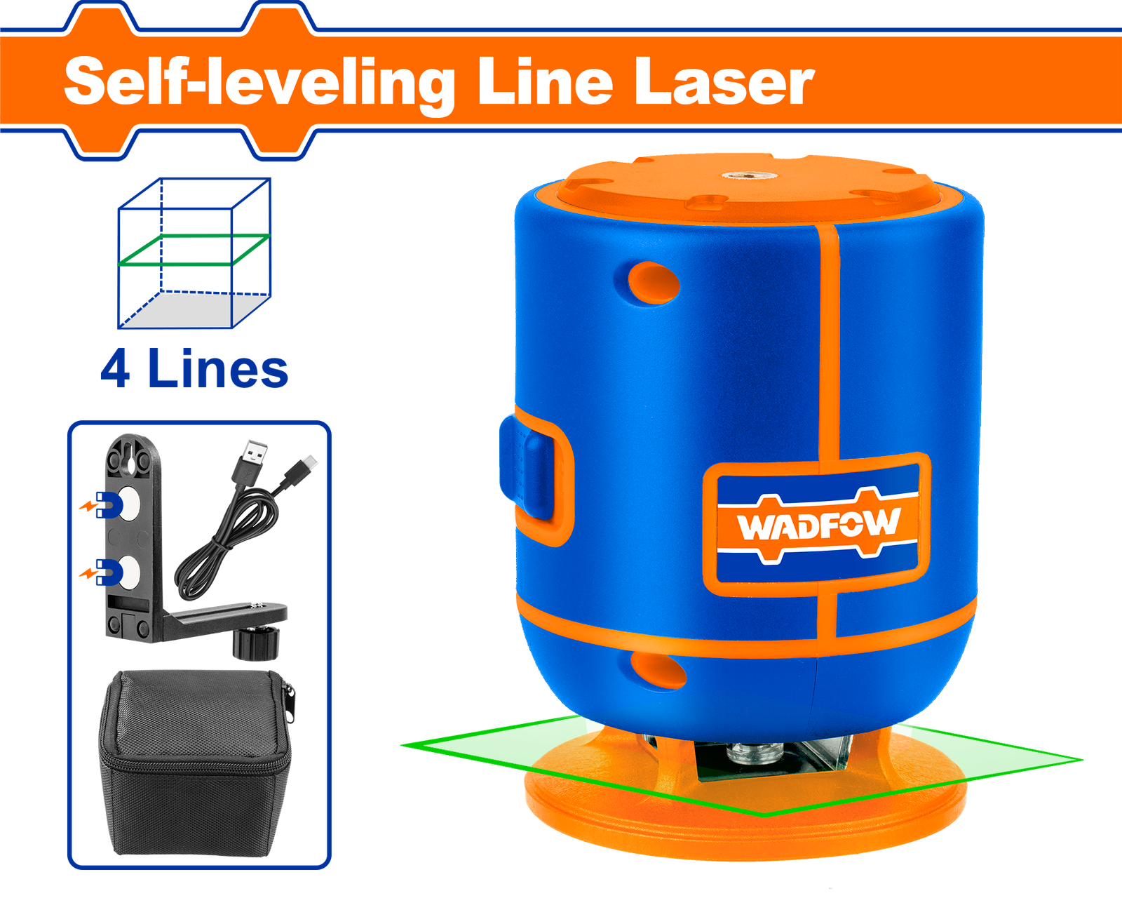 WLE1M04.png WLE1M04 (Wadfow Self-leveling line laser Green 4 lines 30m - C24) - Image 1