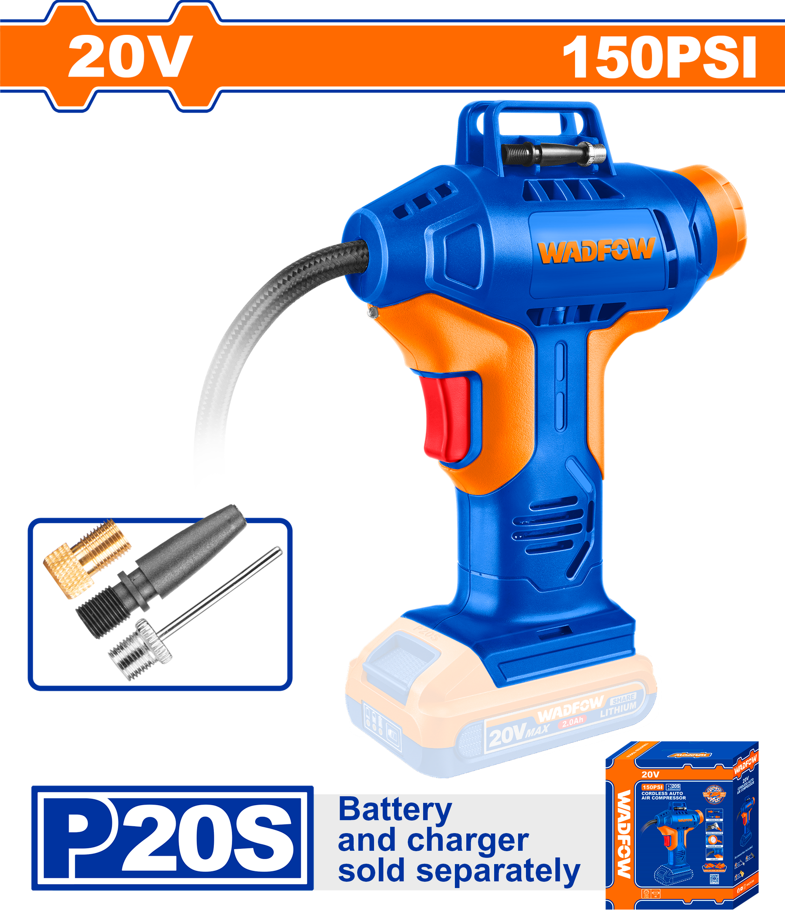 WLN2520.png WLN2520 (Wadfow Cordless auto air compressor 20V 150PSI - P1C4) - Image 1