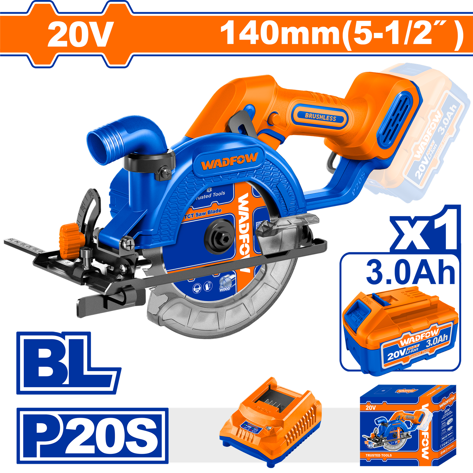 WLWP5631.png WLWP5631 (Wadfow Cordless circular saw 20V 5.5" + 1 battery - P1C4) - Image 1