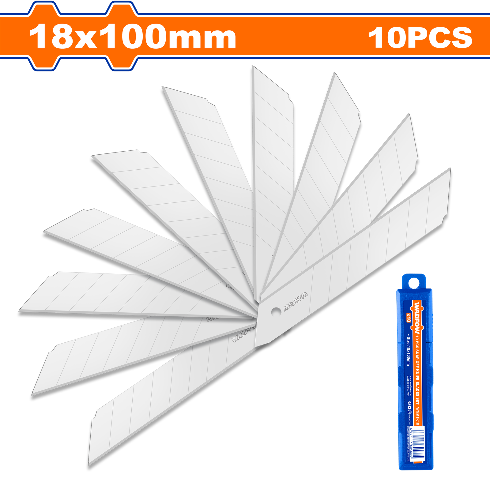 WMK1K18-2.png WMK1K18 (Wadfow 10 Pcs snap-off knife blades set 18x100mm - P20C200) - Image 1