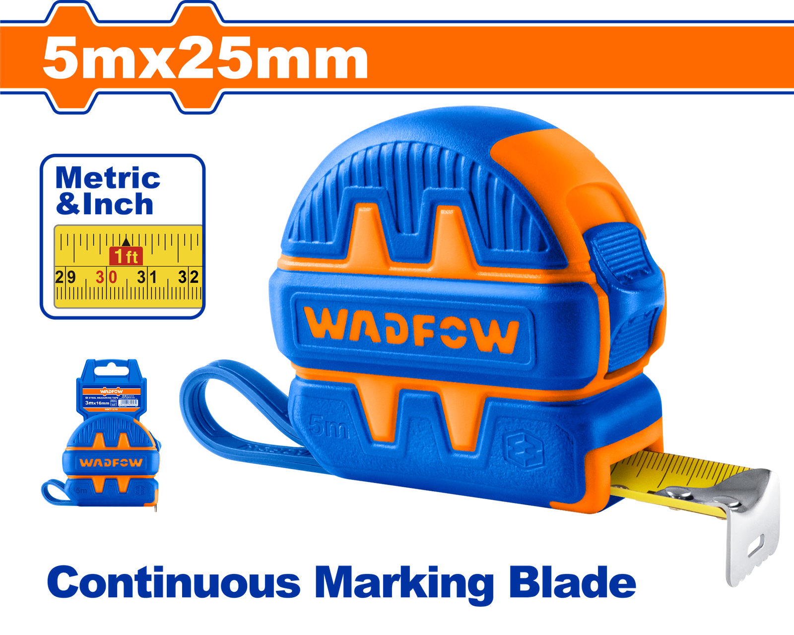 WMT1230.png WMT1230 (Wadfow Steel measuring tape 5mx25mm - C60P12) - Image 1