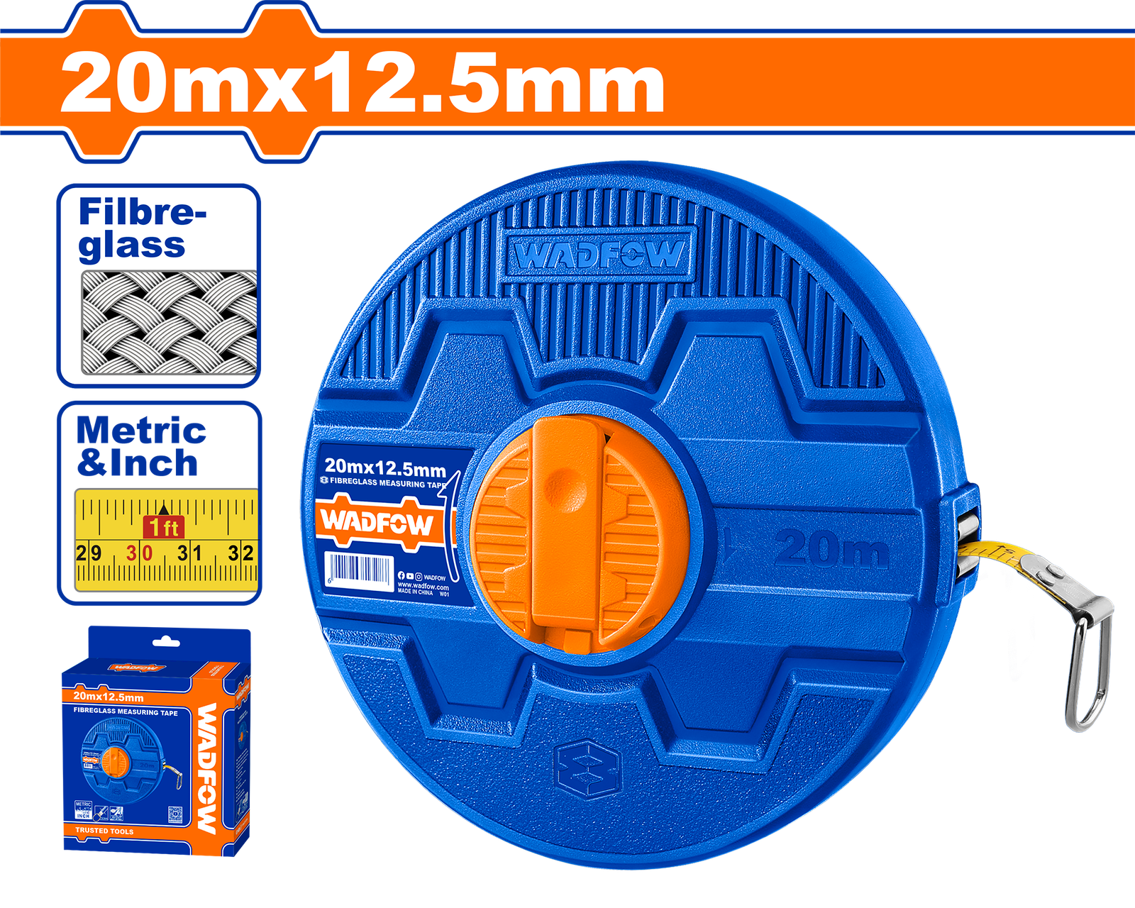 WMT2520-1.png WMT2520 (Wadfow Fibreglass measuring tape 20x12.5mm - P10C40) - Image 1