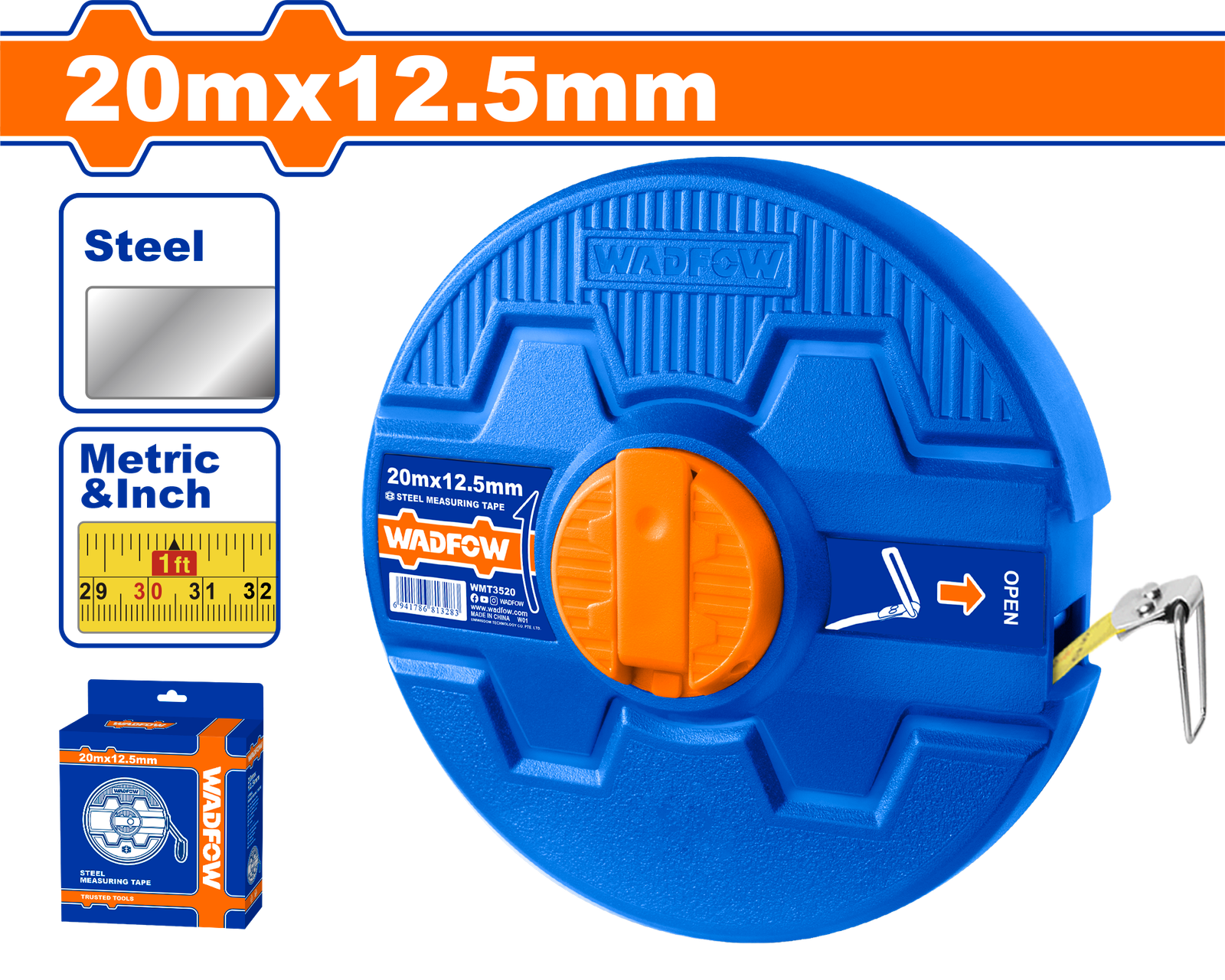 WMT3520-2.png WMT3520 (Wadfow Steel measuring tape 20x12.5mm - P10C40) - Image 1