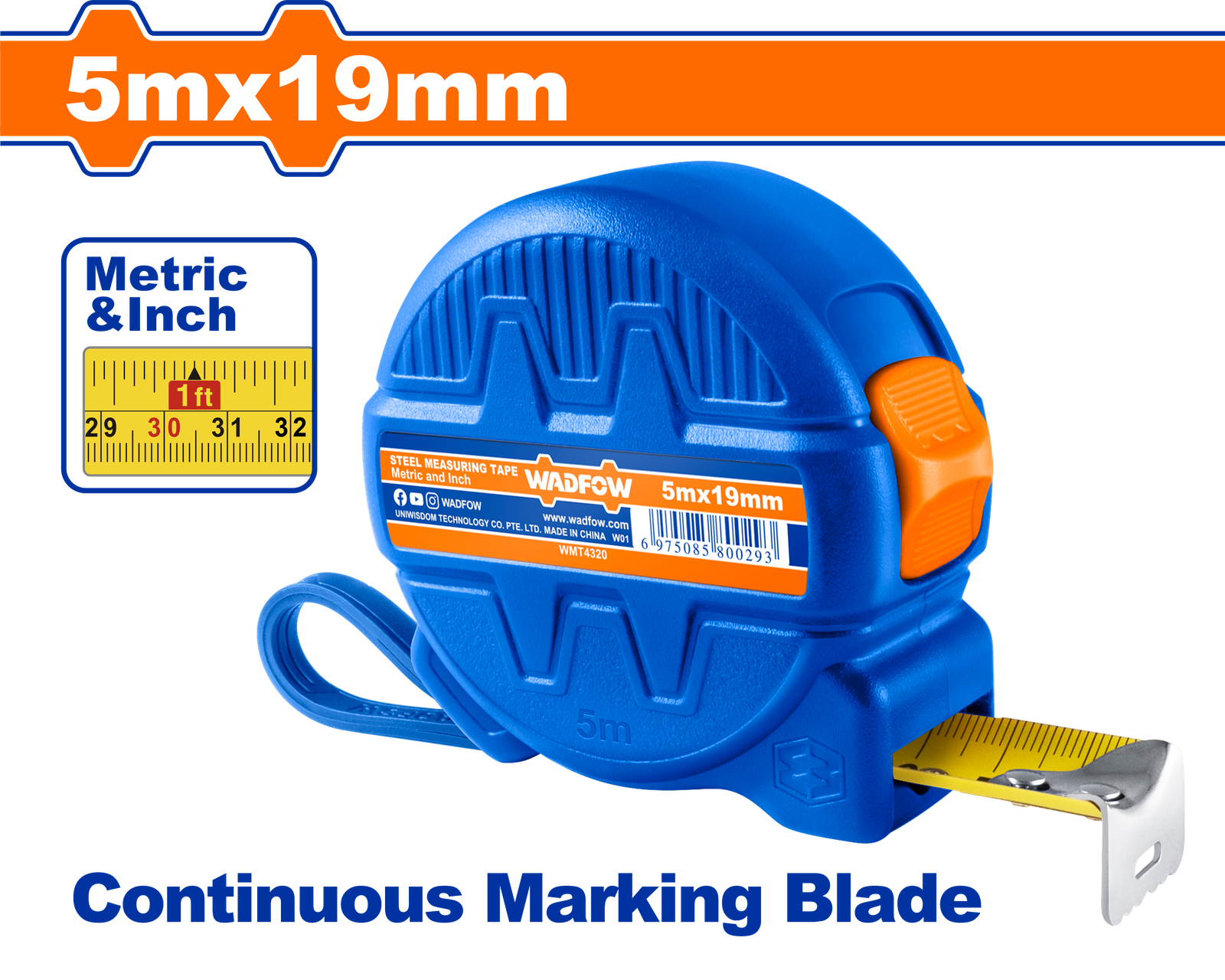 WMT4320.png WMT4320 (Wadfow Steel measuring tape 5x19mm - P12C120) - Image 1