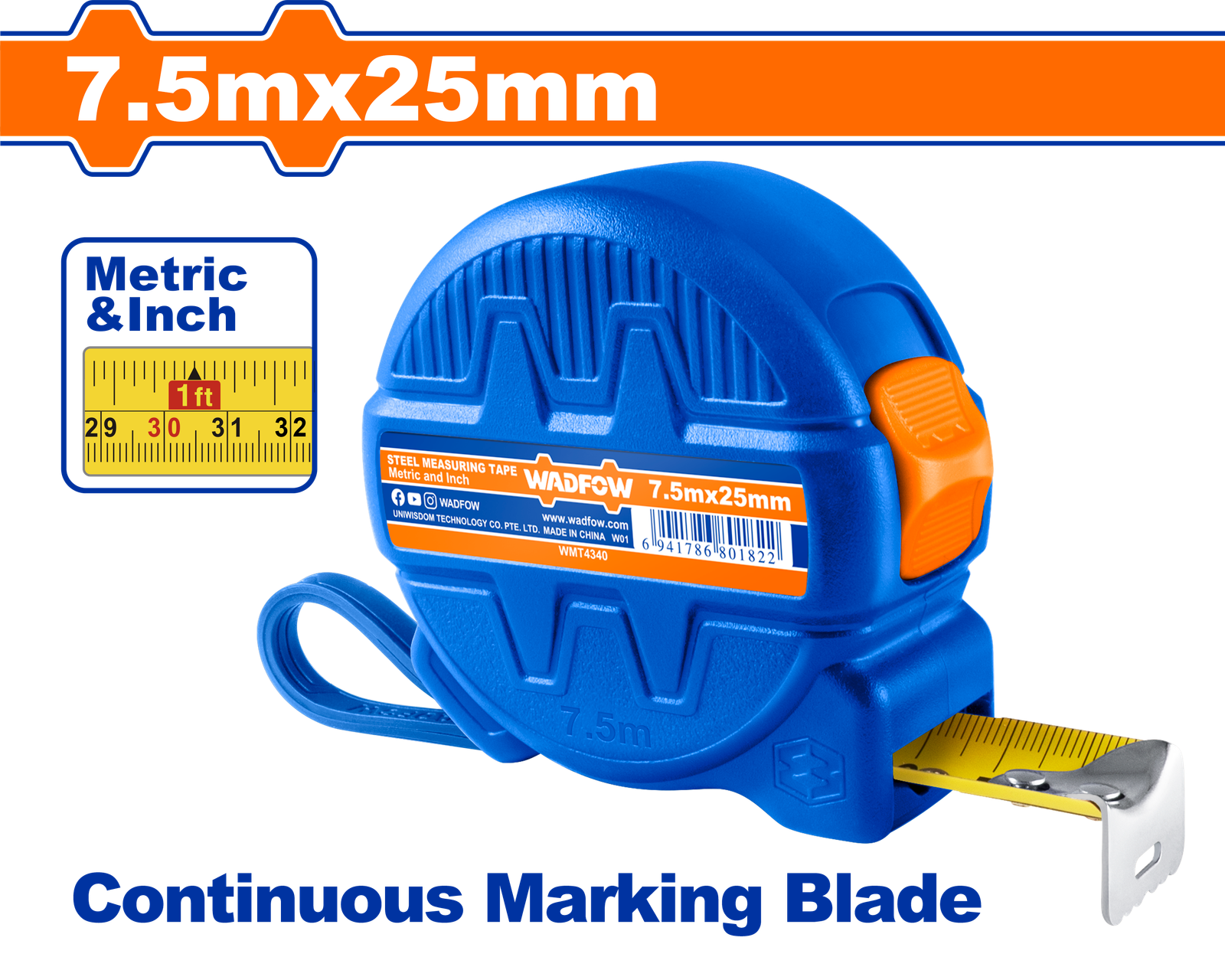 WMT4340.png WMT4340 (Wadfow Steel measuring tape 7.5x25mm - P12C48) - Image 1