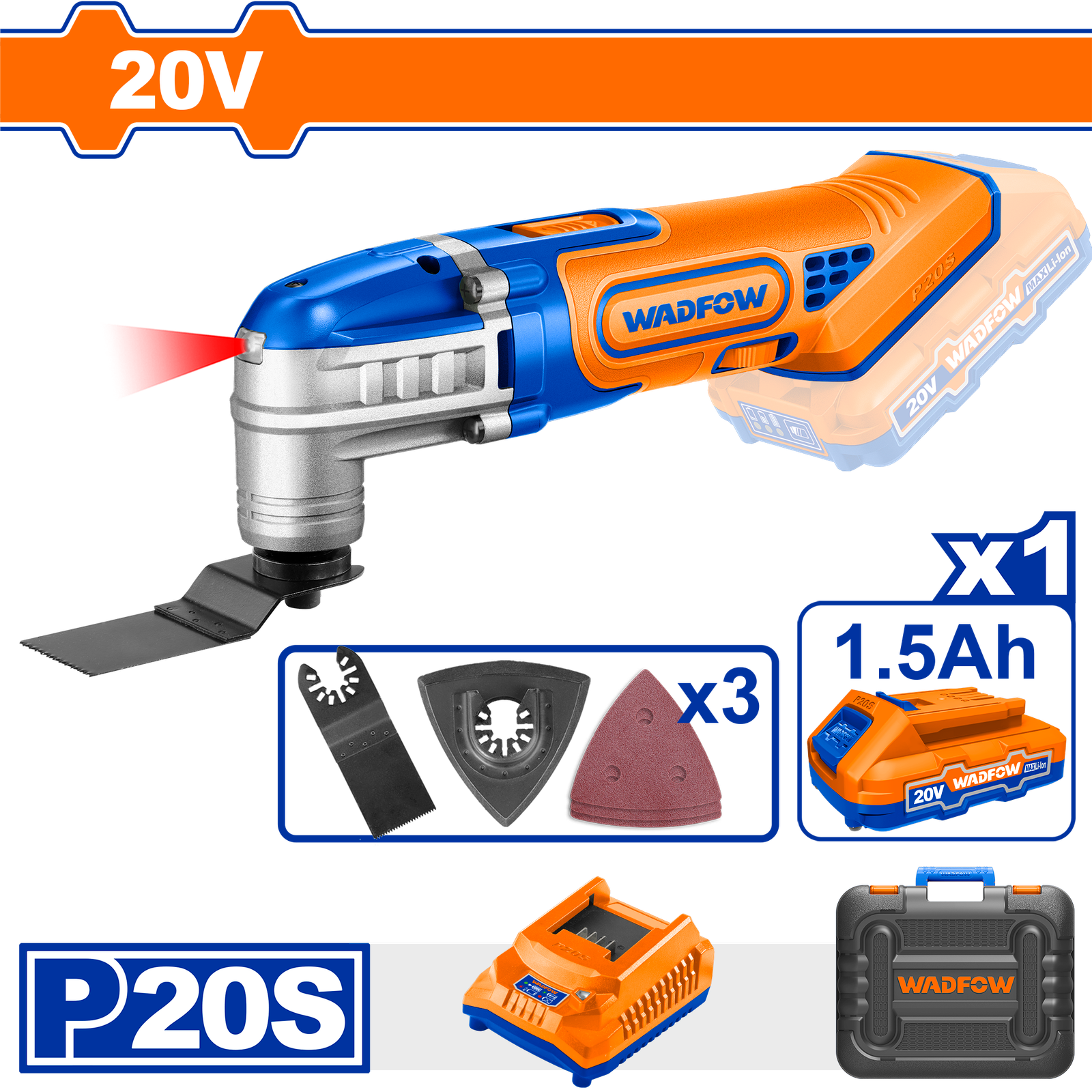 WMUP5021.png WMUP5021 (Wadfow Cordless multi-tool 20v + battery + charger - P1C6) - Image 1