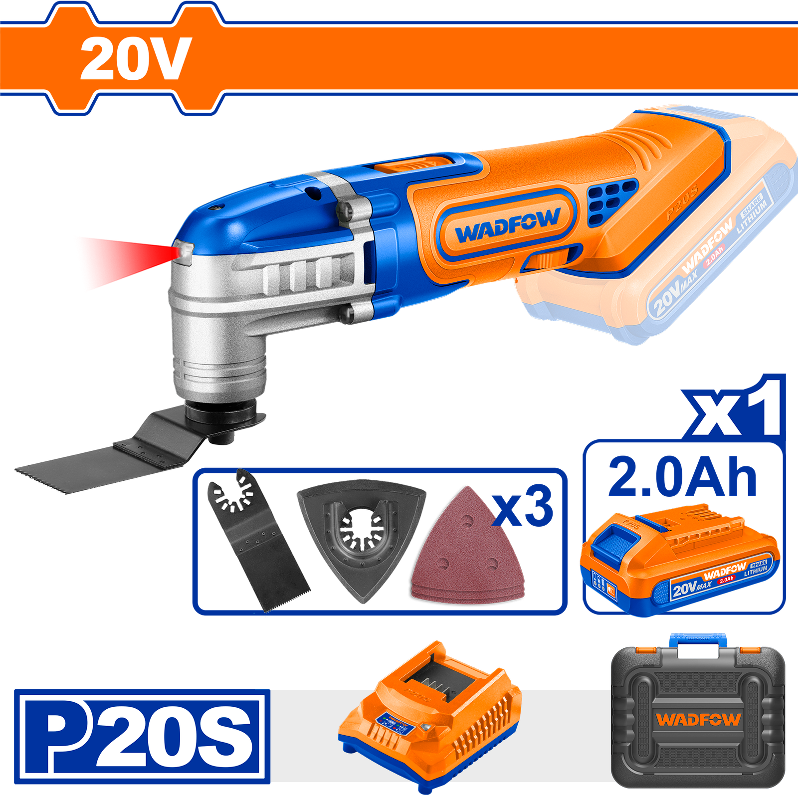 WMUP5023.png WMUP5023 (Wadfow Cordless multi-tool 20V + Battery - P1C6) - Image 1