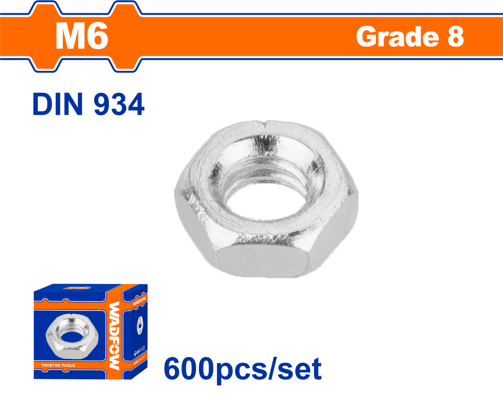 WMV1506A.png WMV1506A (Wadfow 600pcs Hex nut set M6 - P1C18) - Image 1