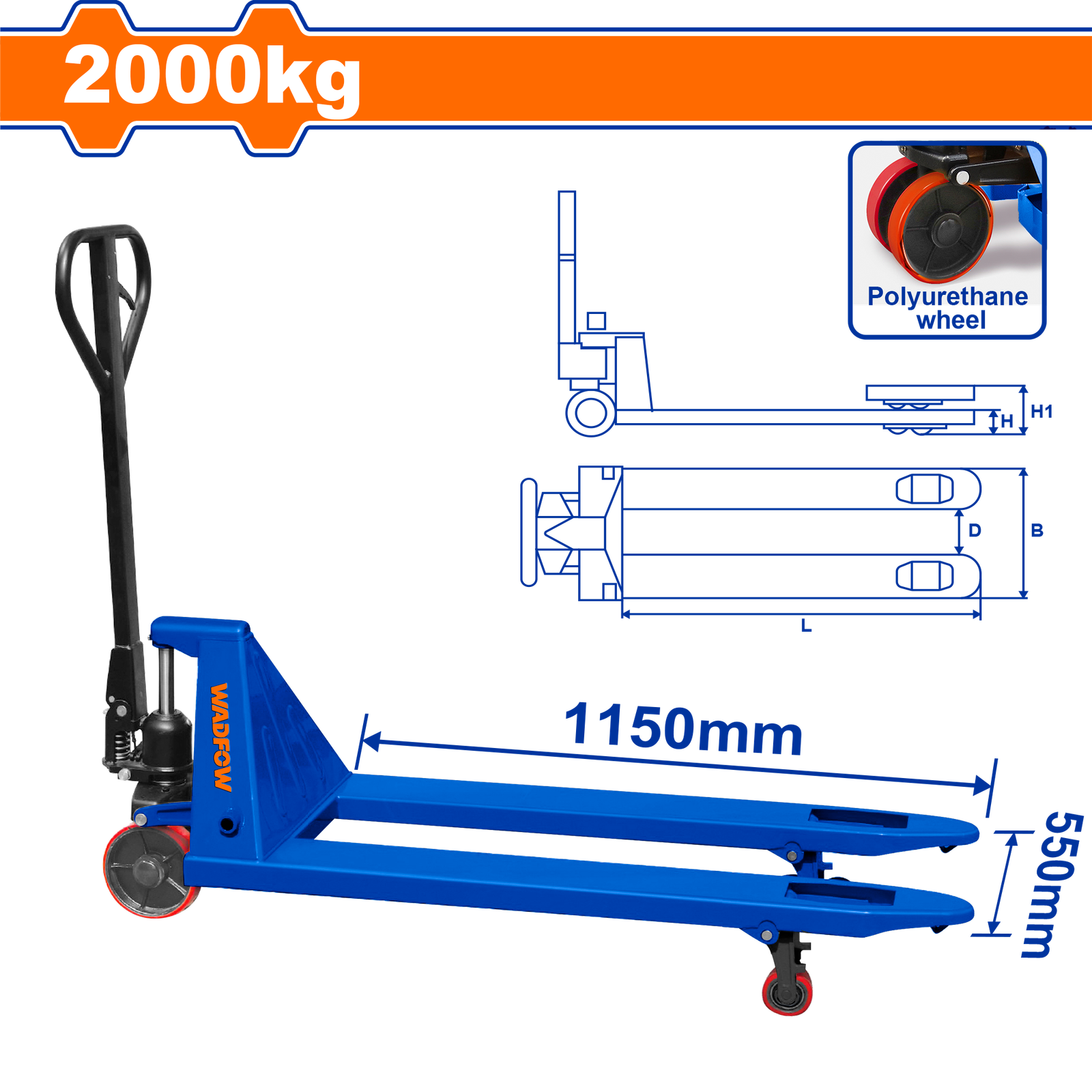 WNH1R20.png WNH1R20 (Wadfow Hand pallet truck 2Ton - C6) - Image 1
