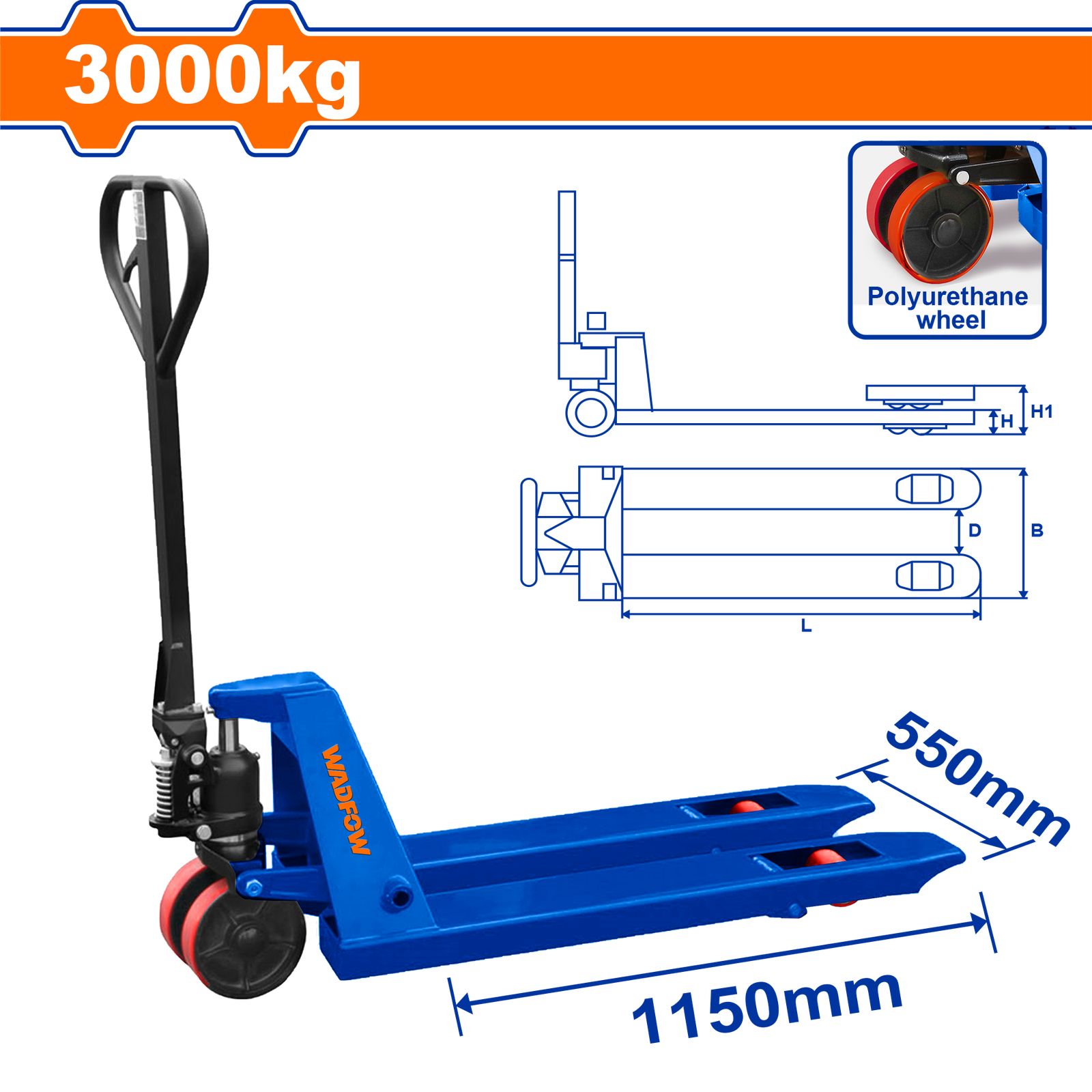 WNH1R30.png WNH1R30 (Wadfow Hand pallet truck 3000kg - C6) - Image 1