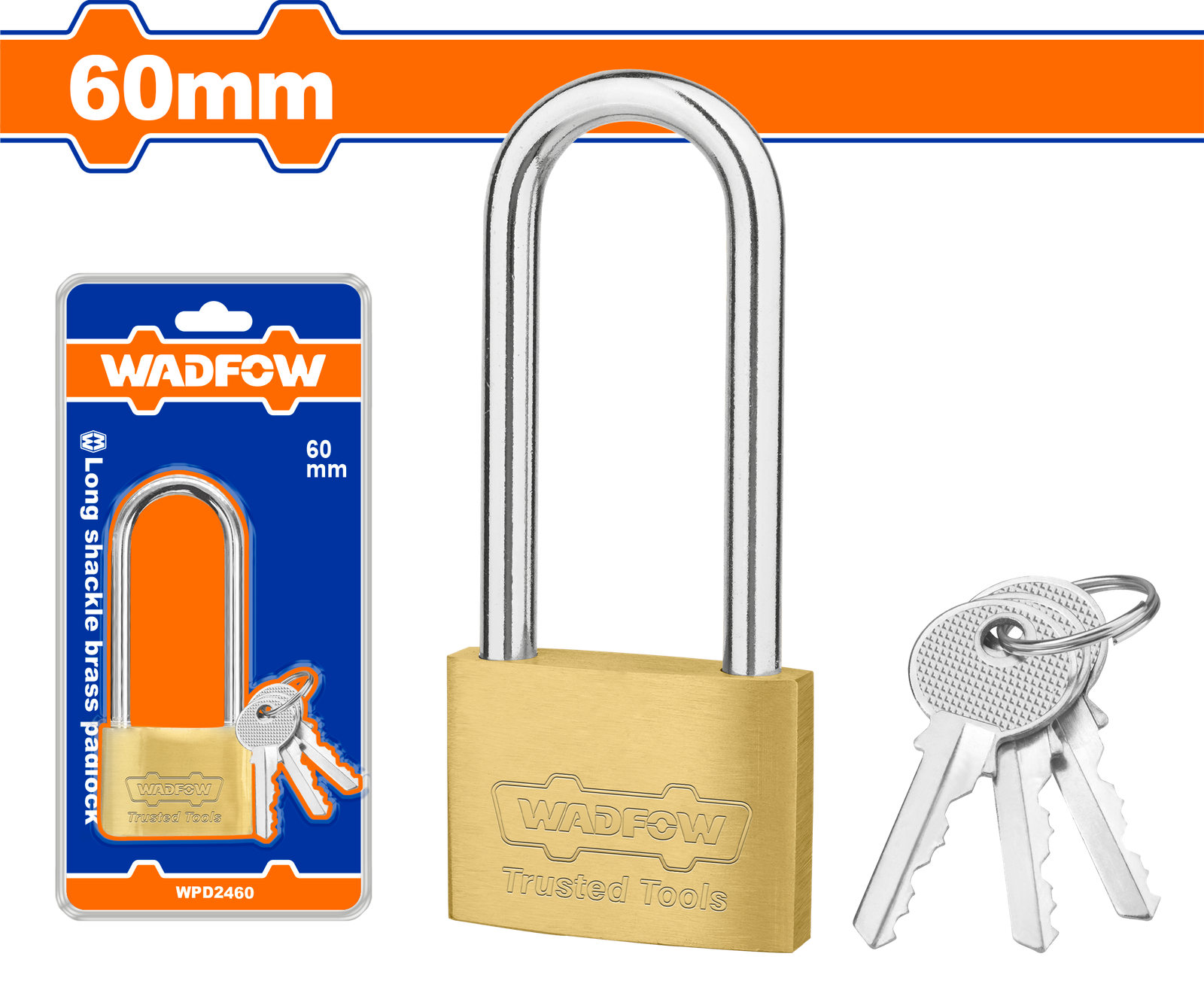 WPD2460.png WPD2460 (Wadfow Long shackle brass padlock 60mm - P6C36) - Image 1