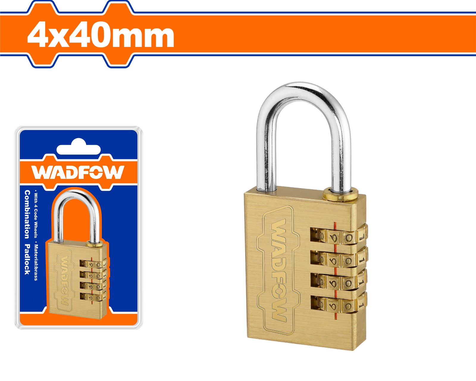 WPD3444.png WPD3444 (Wadfow 4 Digit brass combination padlock 40mm - P12C72) - Image 1
