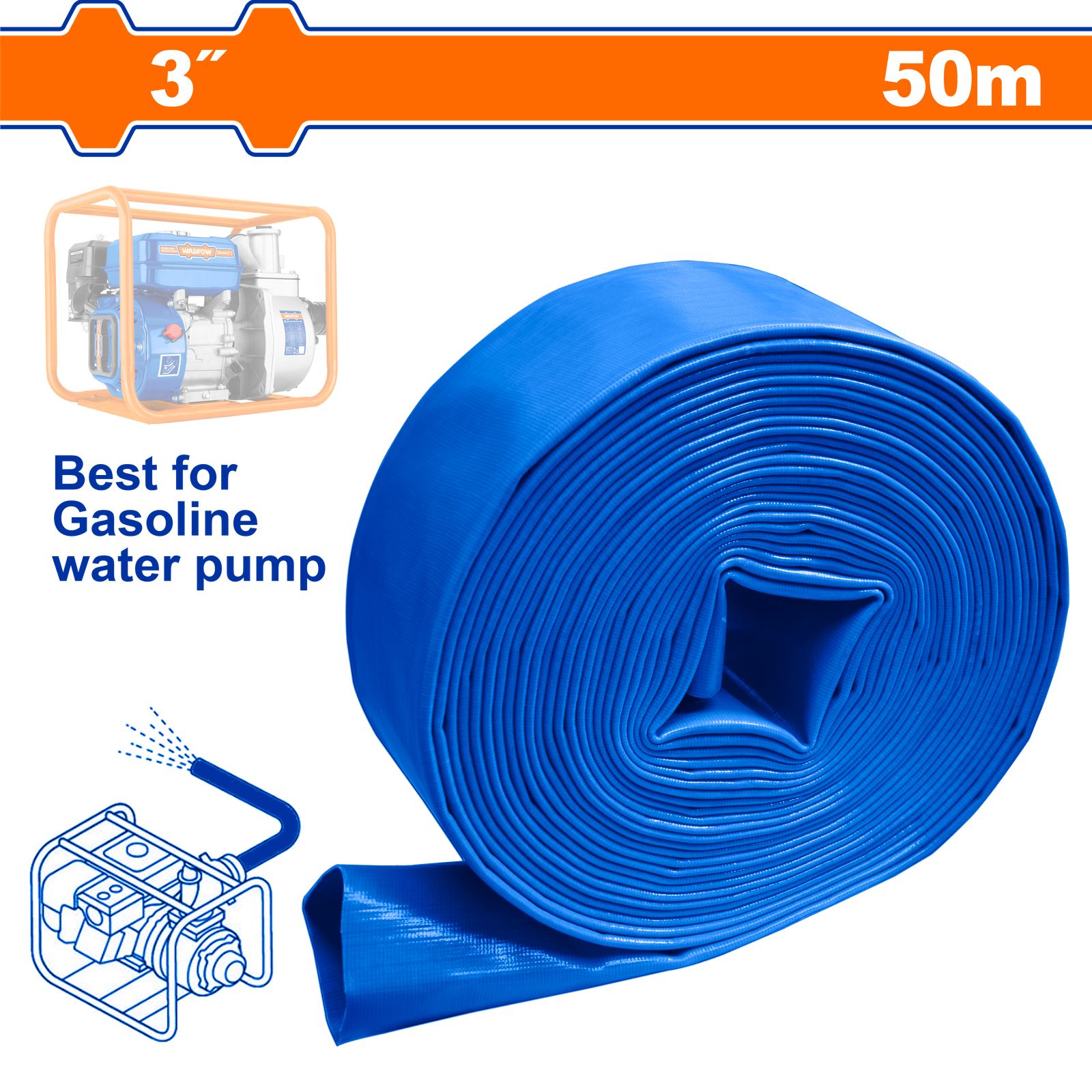 WPFH0305.png WPFH0305 (Wadfow Lay flat hose 3" 50m - P1C1) - Image 1