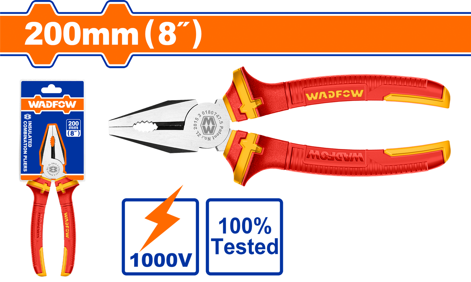 WPL1938-1.png WPL1938 (Wadfow Insulated combination pliers 8" - C36) - Image 1