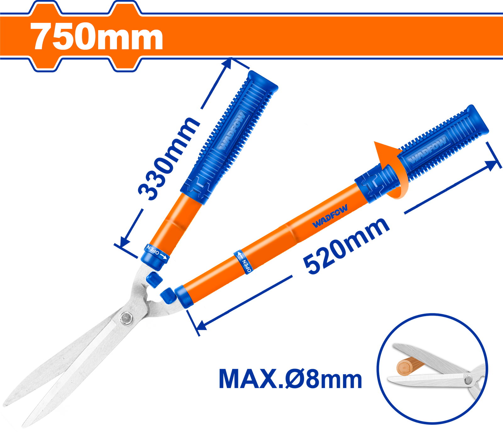 WPR1E90.png WPR1E90 (Wadfow Telescopic hedge shear 550-750mm - C12) - Image 1