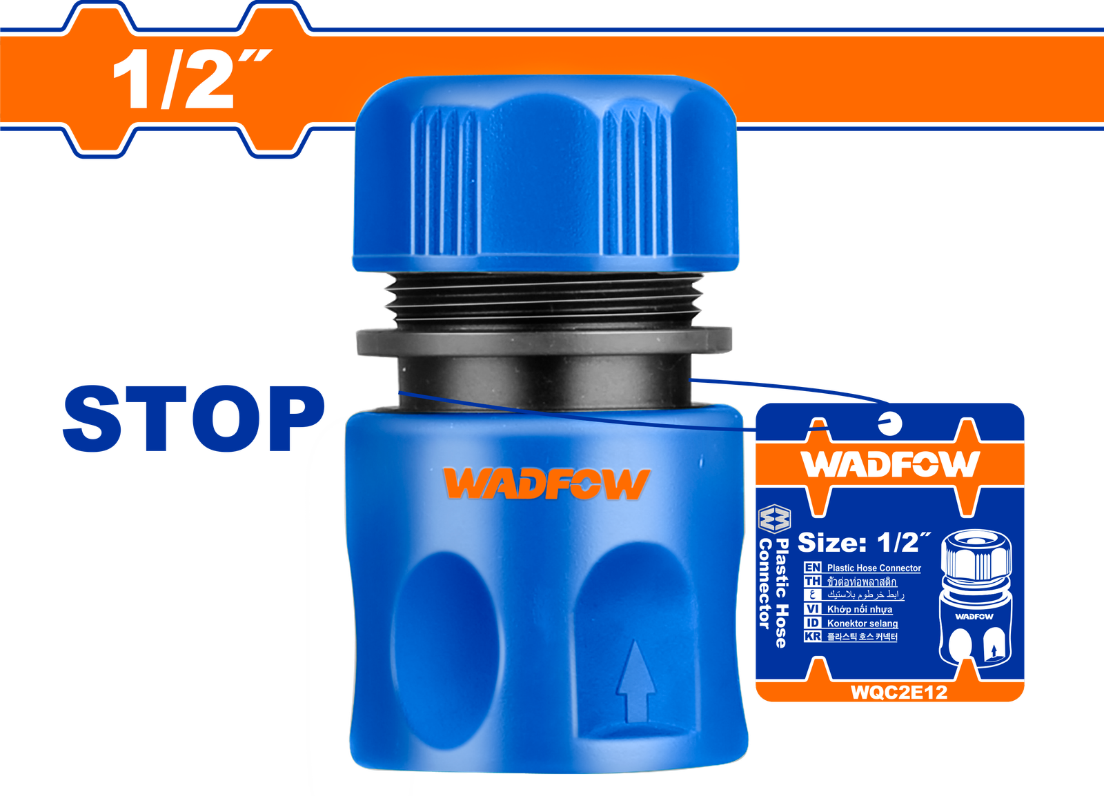 WQC2E12.png WQC2E12 (Wadfow Plastic hose connector 0.5" - P20C120) - Image 1