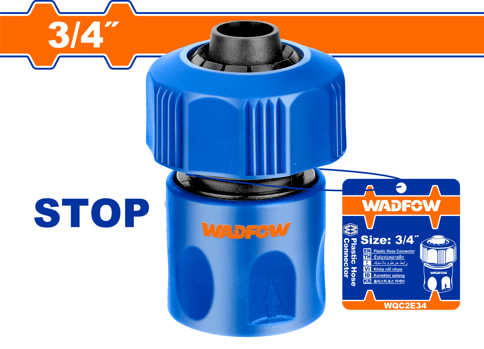 WQC2E34.png WQC2E34 (Wadfow Plastic hose connector 0.75" - P20C120) - Image 1