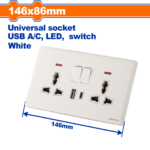 WQKA9U7A (Wadfow Universal Double Socket 13A + USB-A + USB - C - P5C50)