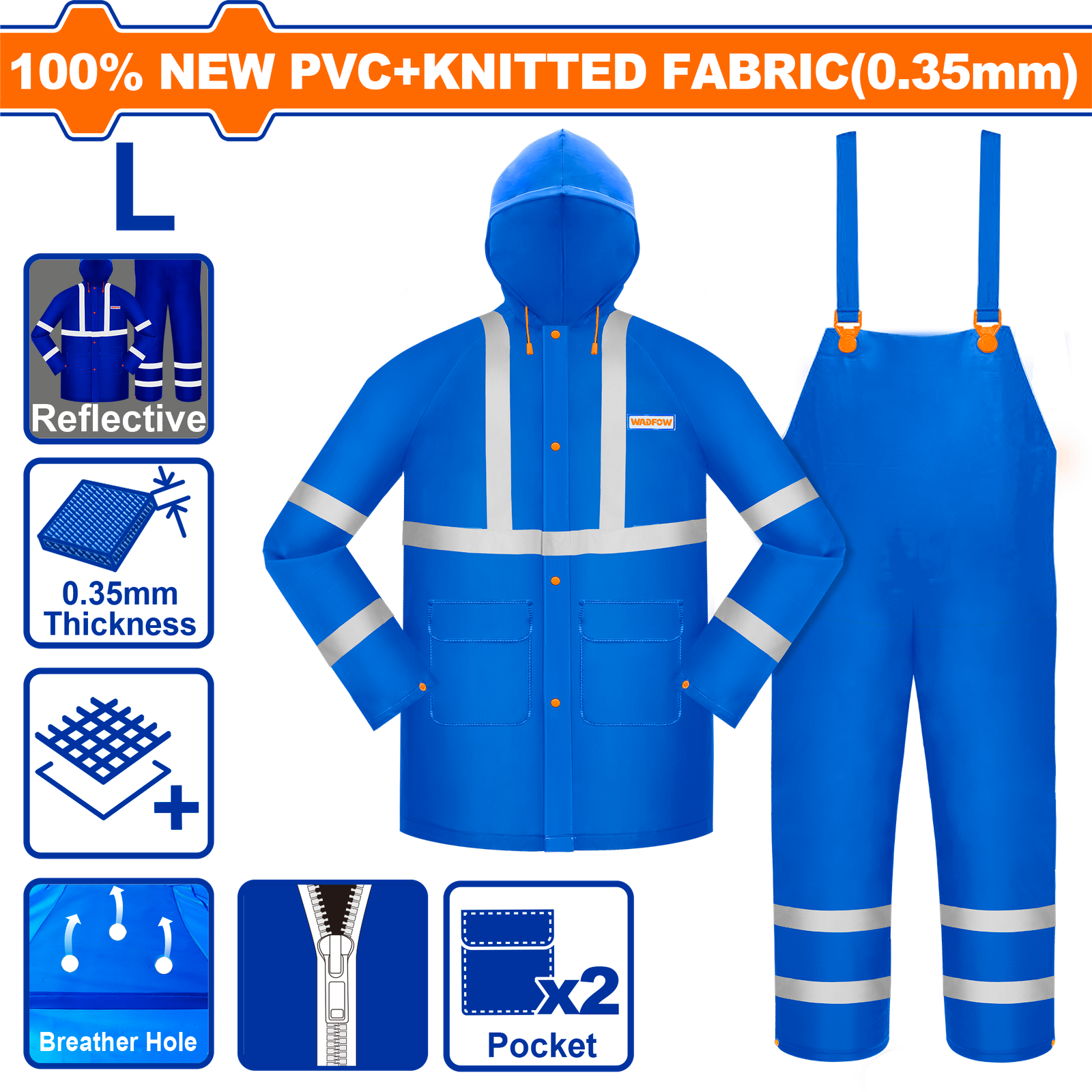 WRC500L.png WRC500L (Wadfow Rain suit L with reflective strip - P1C20) - Image 1