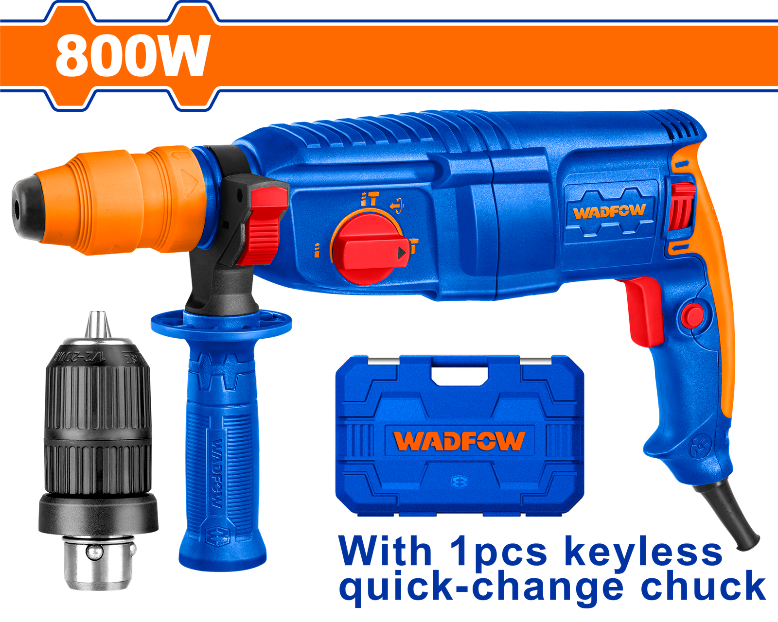 WRH1D26-2.png WRH1D26-2 (Wadfow Rotary hammer 800w 2 chucks - C4) - Image 1
