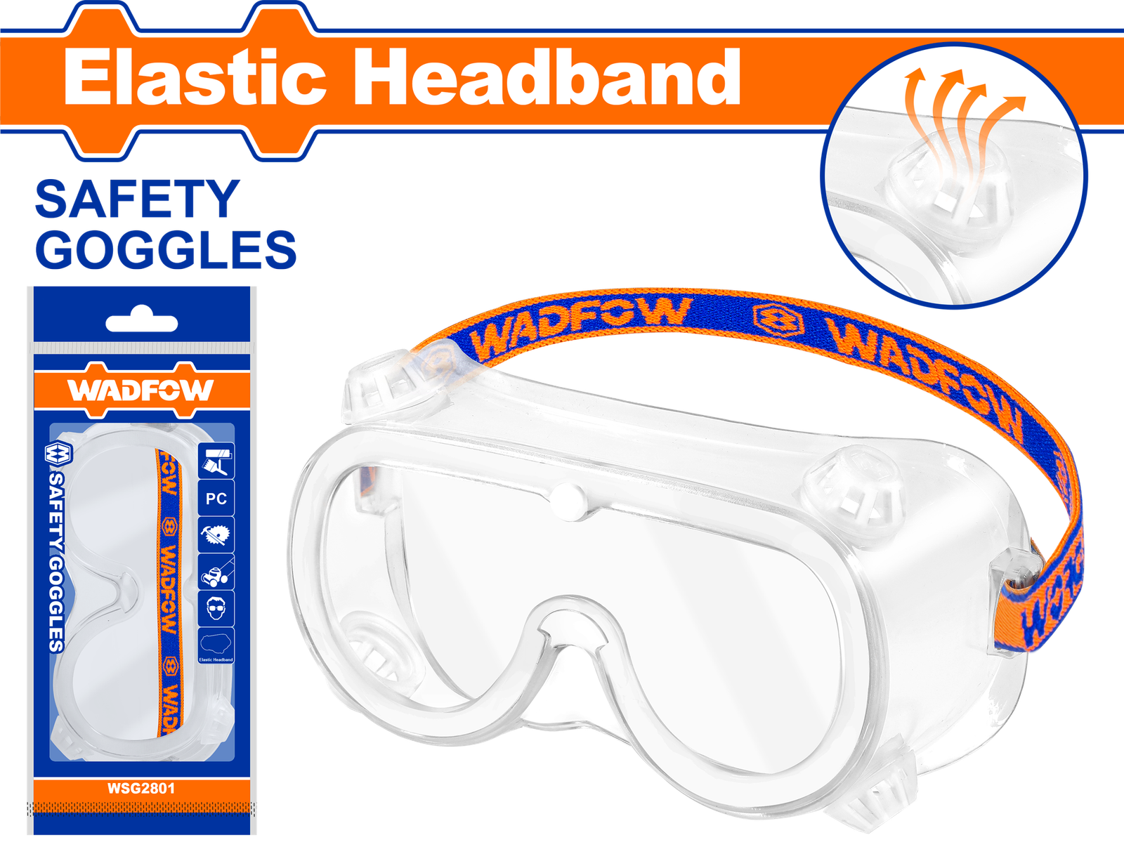 WSG2801.png WSG2801 (Wadfow Safety goggles PVC with Elastic headband - C120) - Image 1