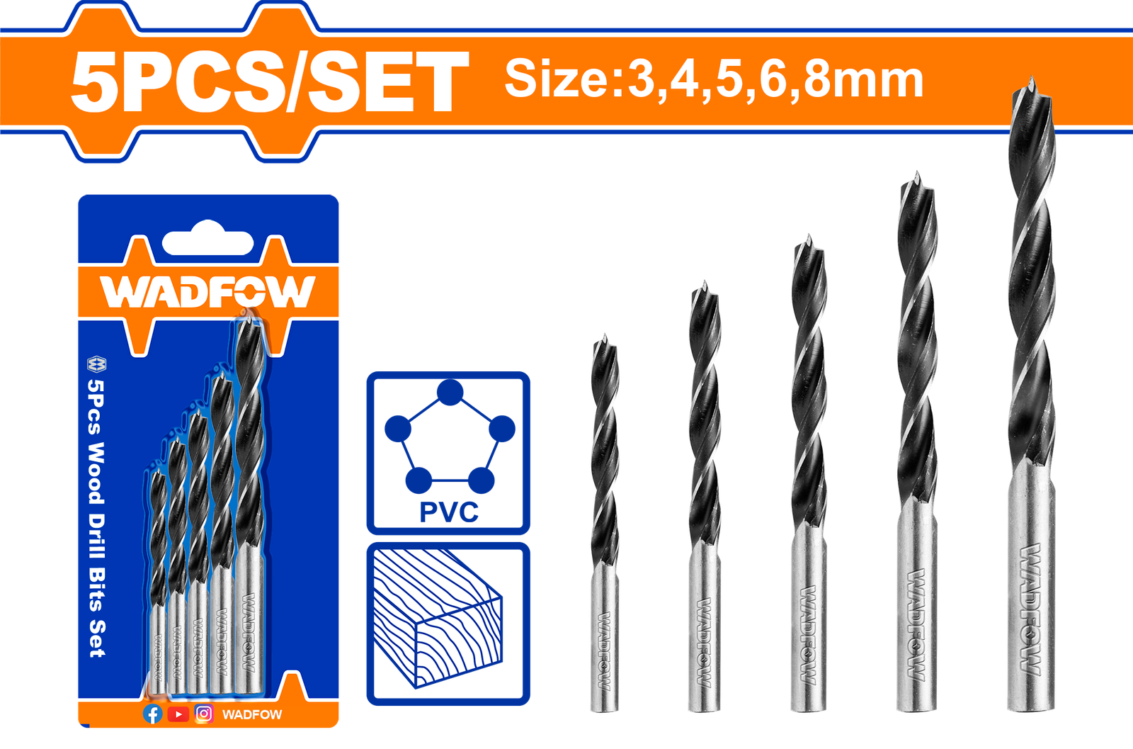 WSJ3K01.png WSJ3K01 (Wadfow 5pcs wood drill bits set - C80) - Image 1