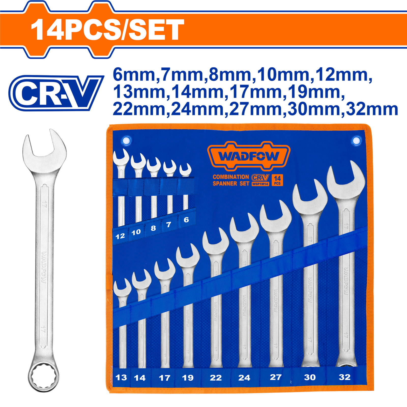 WSP1M14.png WSP1M14 (Wadfow 14 Pcs Combination spanner set 6-32mm - C8) - Image 1