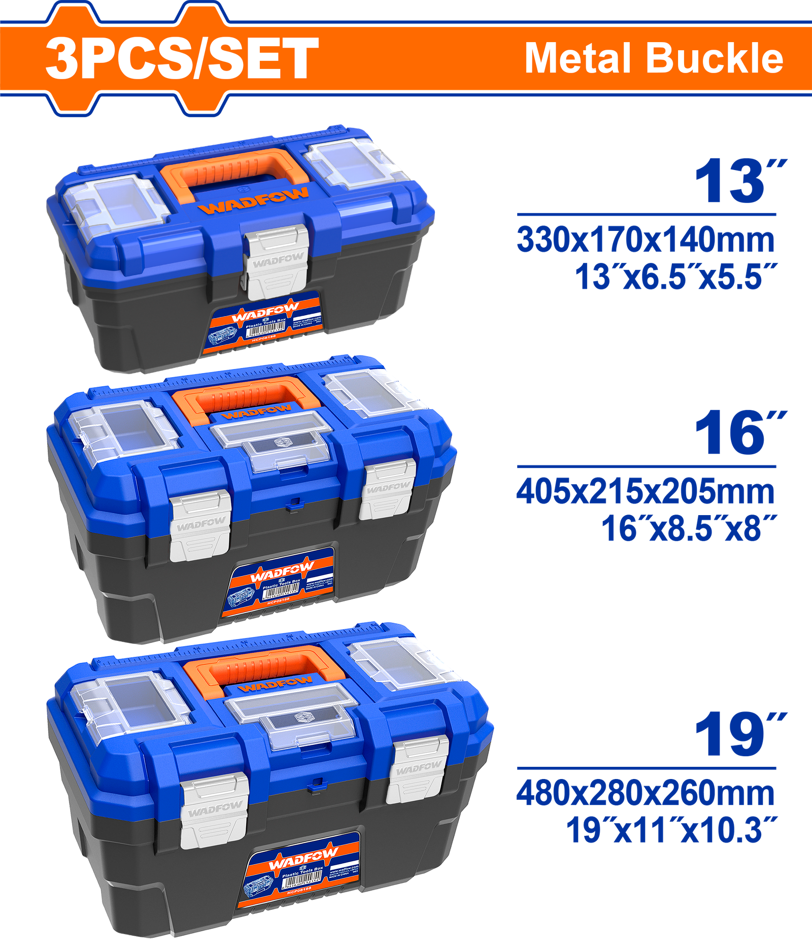 WTB4103.png WTB4103 (Wadfow 3 Pcs Plastic tool boxes set 13" 16" 19" - C4) - Image 1