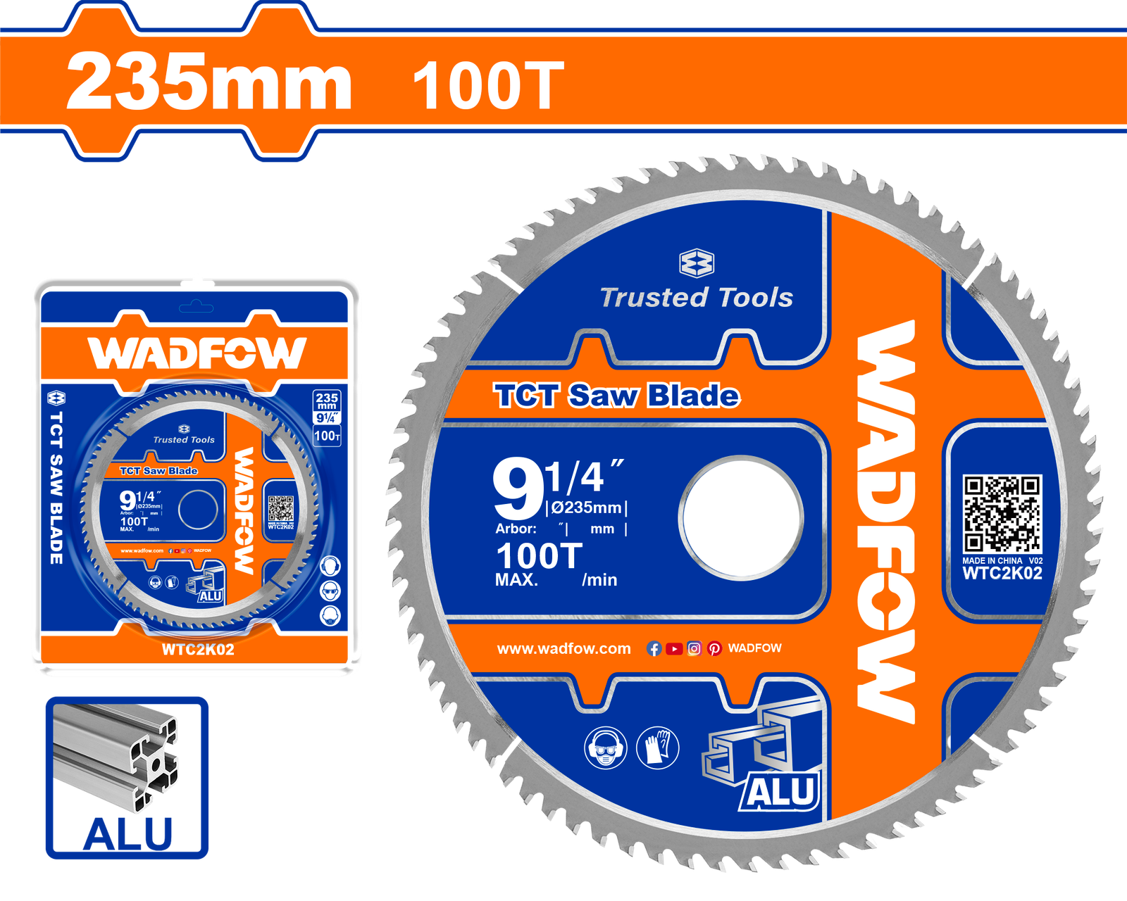 WTC2K02.png WTC2K02 (Wadfow TCT saw blade 9" 100T Aluminium - P5C25) - Image 1