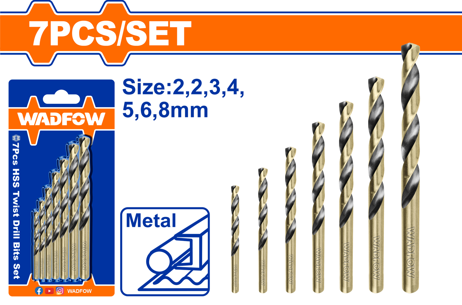 WTD3K01.png WTD3K01 (Wadfow 7 Pcs HSS twist drill bits set - C80) - Image 1