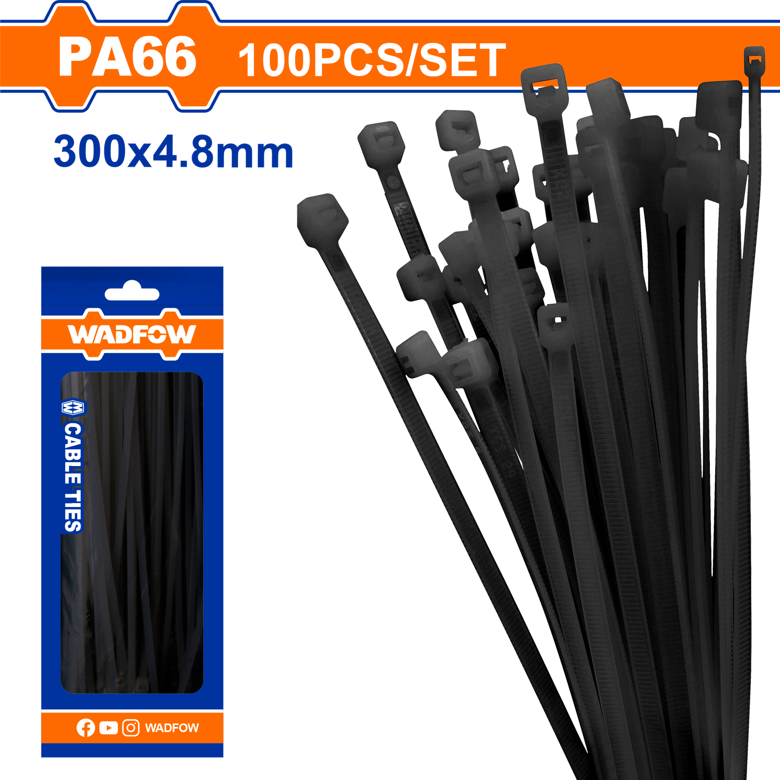 WTEB530048.png WTEB530048 (Wadfow Cable ties 300mm black - C120) - Image 1