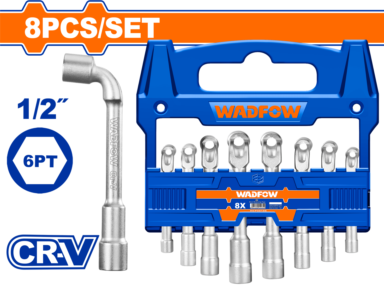 WTH4208.png WTH4208 (Wadfow L-angled socket wrench set 8pcs 8-19mm - P3C12) - Image 1