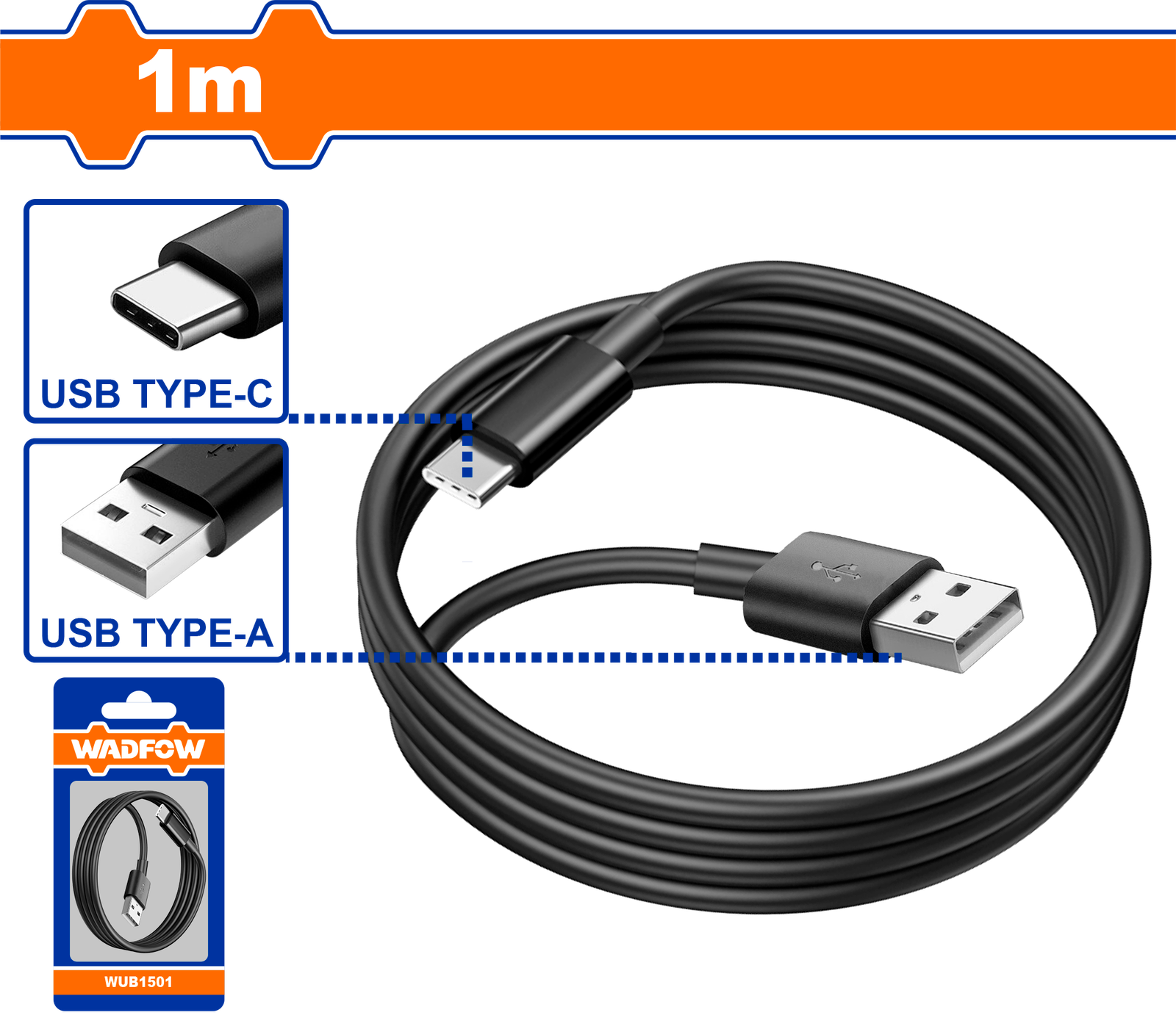 WUB1501-1.png WUB1501 (Wadfow USB type-A to type-C cable 1m - C120) - Image 1