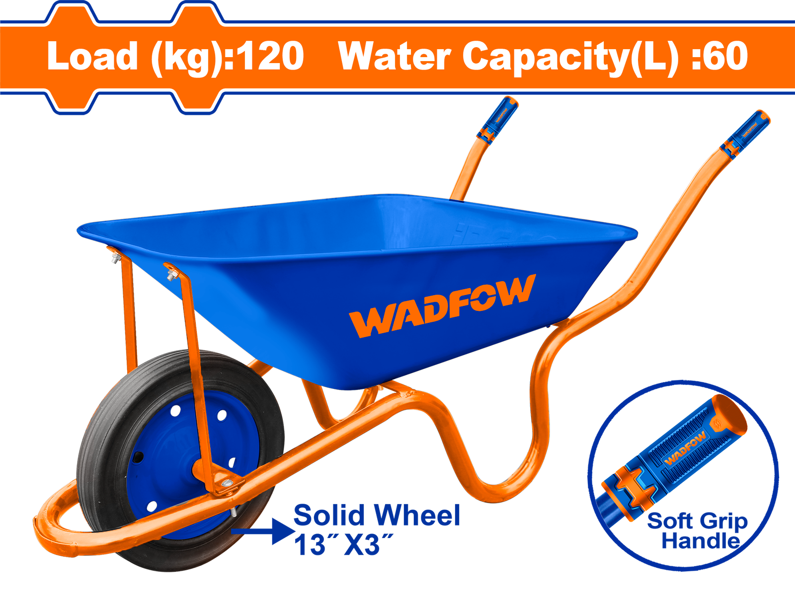 WWB3F02.png WWB3F02 (Wadfow Wheel barrow 120kg - 60L - Solid Wheel) - Image 1
