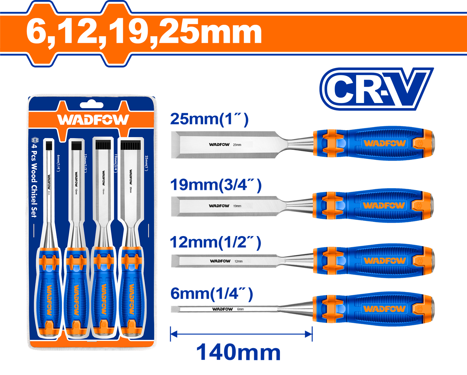 WWC2204-1.png WWC2204 (Wadfow 4 Pcs wood chisel set 140mm - P5C20) - Image 1