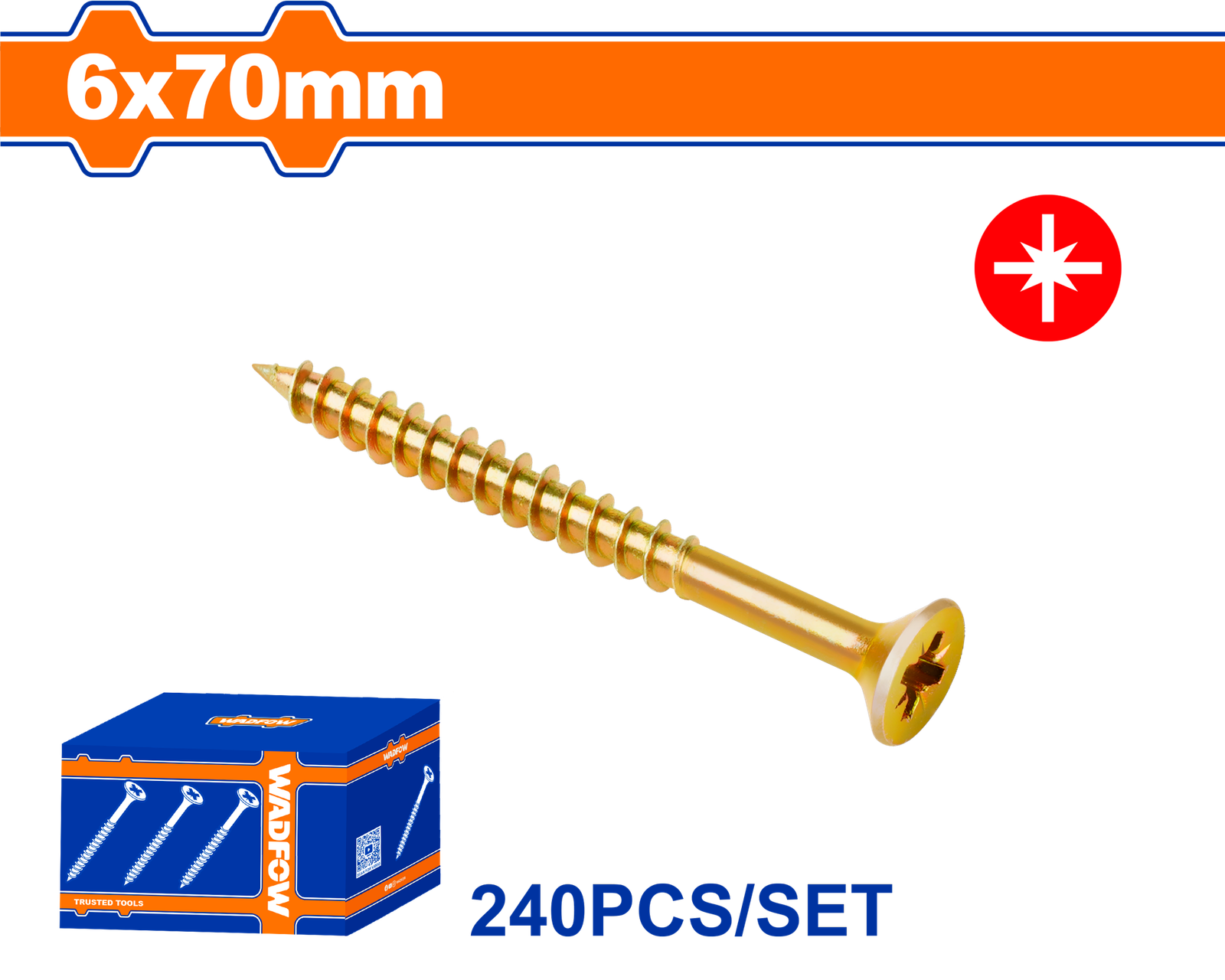 WXS5551.png WXS5551 (Wadfow 240pcs Chipboard screw 6x70mm - P1C10) - Image 1