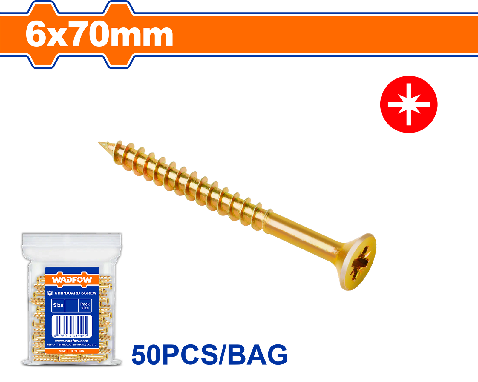 WXS5951.png WXS5951 (Wadfow Chipboard screw 6x70mm 50pcs - P1C60) - Image 1