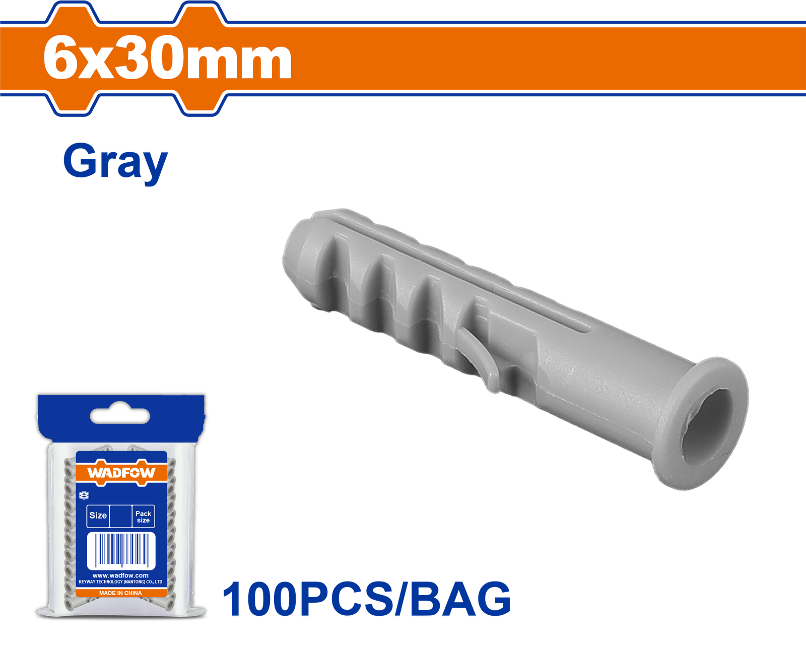 WXTC911.png WXTC911 (Wadfow Fish plastic anchor 6x30mm 100pcs - P20C120) - Image 1