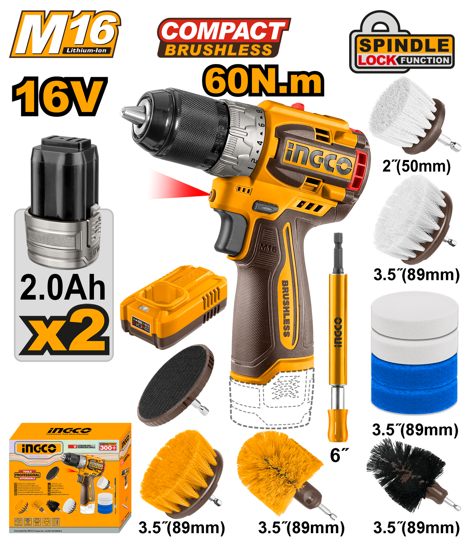 COSLI240786-11.png COSLI240786 (Cordless drill 16V 60Nm + 2 Battery + 11 pcs Cleaning brush - P1C4) - Image 1