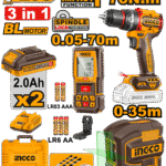 COSLI250511 (Cordless Drill 20V 76Nm + 2 Battery + Laser Level 35m + Distance Detector 70m - C4)