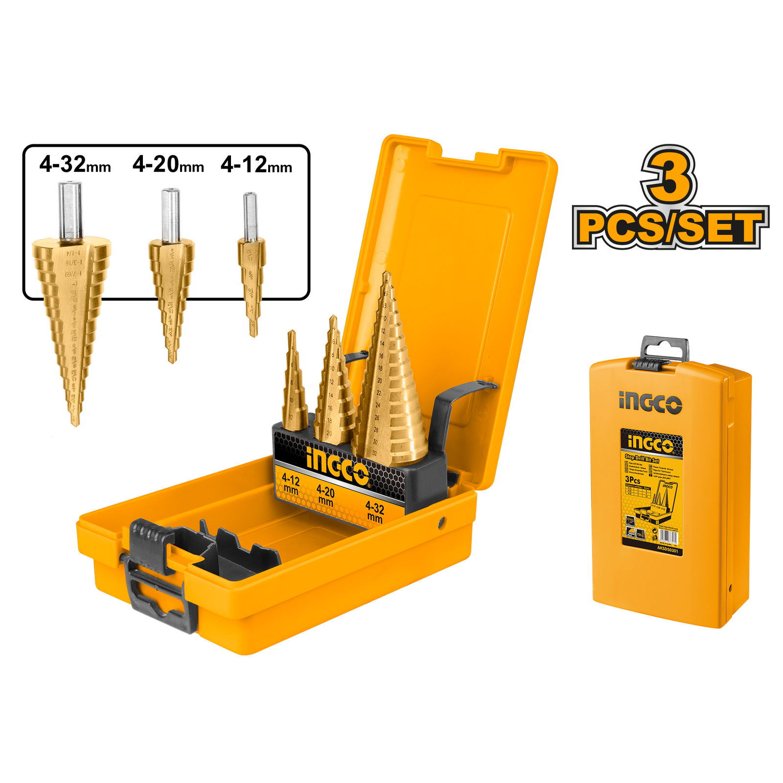 AKSDS0301.png AKSDS0301 (3 Pcs step drill bit set - C20) - Image 1