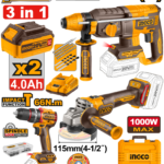 COSLI241198 (20V Cordless Impact Drill 66Nm + Rotary Hammer 26mm + Angle Grinder 4.5" 1000W - P1C2)